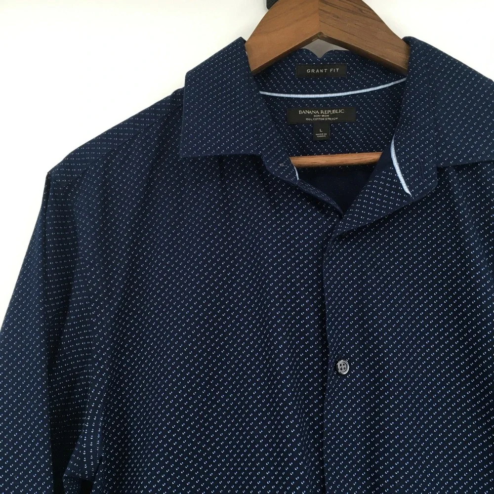 Banana Republic Grant Fit Button Down Shirt Mens L Blue Floral No Iron Stretch